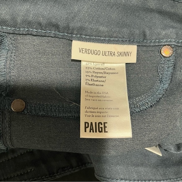 Paige Verdugo Skinny Jeans Deep Lagoon Silk Blue Coated Size 32 - Picture 9 of 10